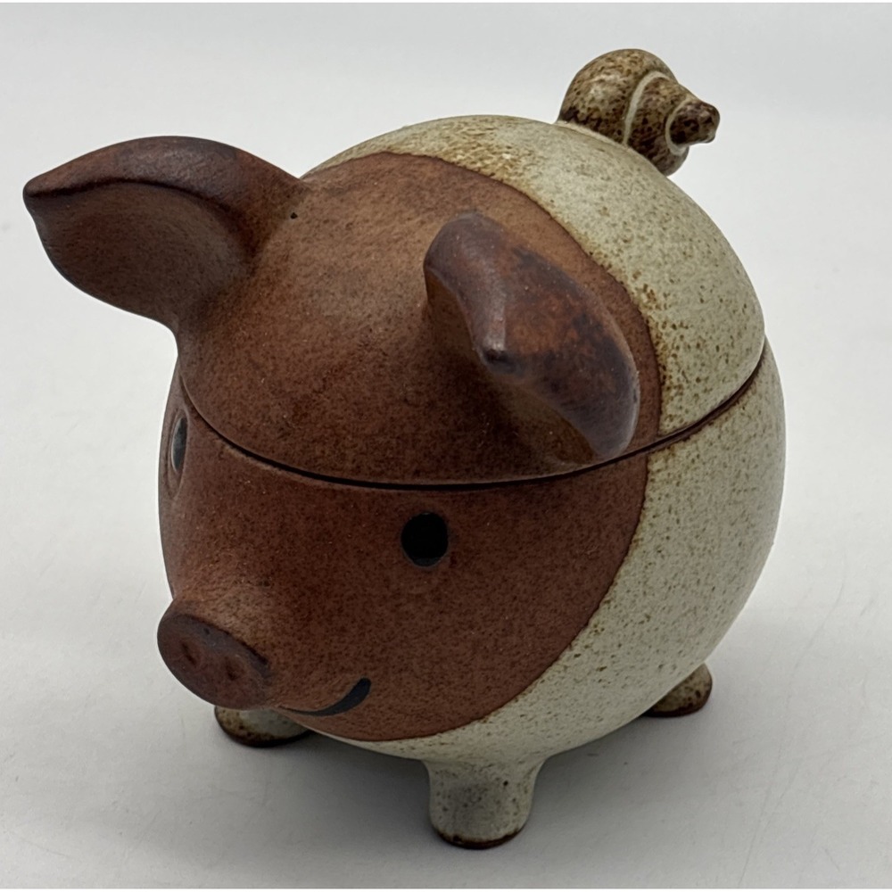 UCTCI vintage smiling pig pottery trinket dish lid With Sticker EUC